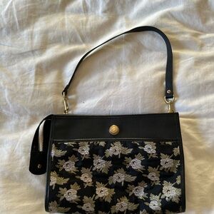 Mayle Black and Cream Floral Shoulder Bag